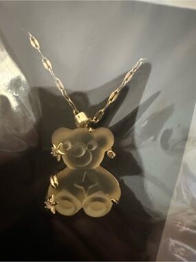 Teddy Bear Pendant Necklace in Frosted Yellow-Green